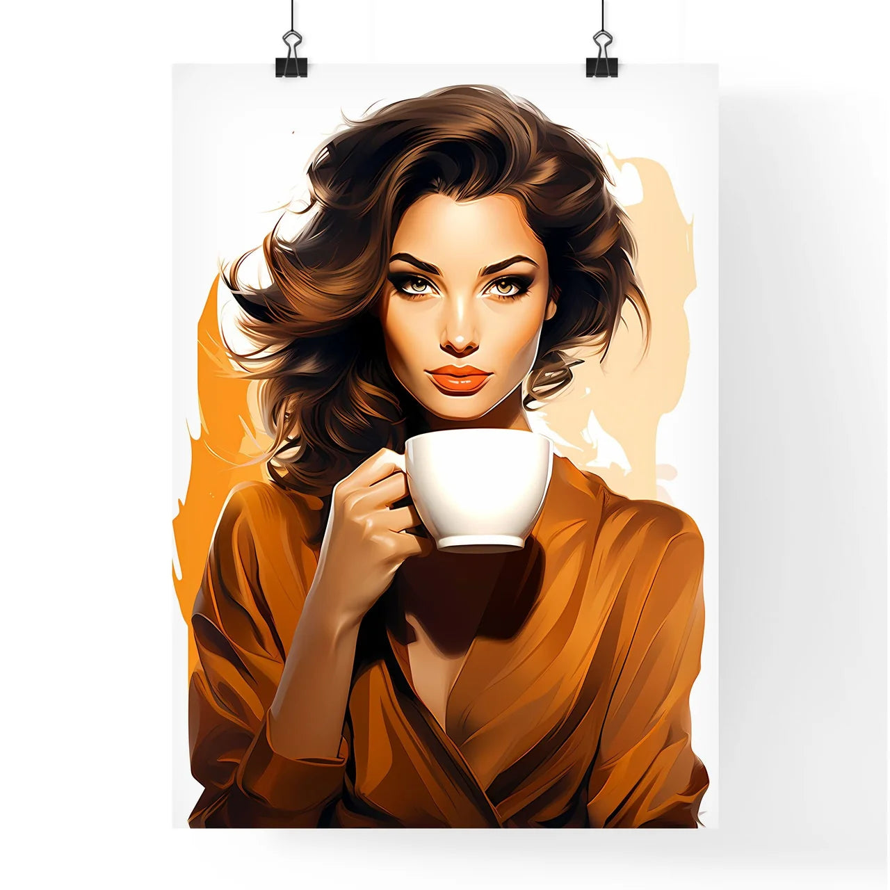 A Woman Holding A White Cu Poster