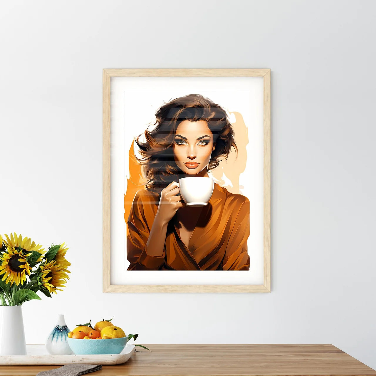 A Woman Holding A White Cu - Kitchen Hangings