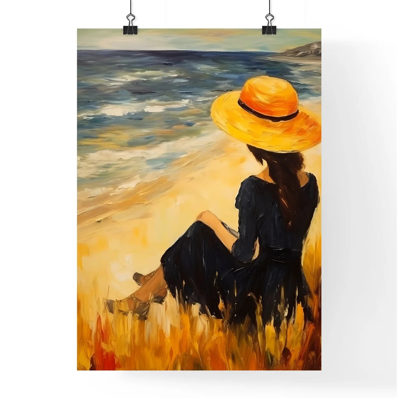 A Woman Sitting On A Beac Poster