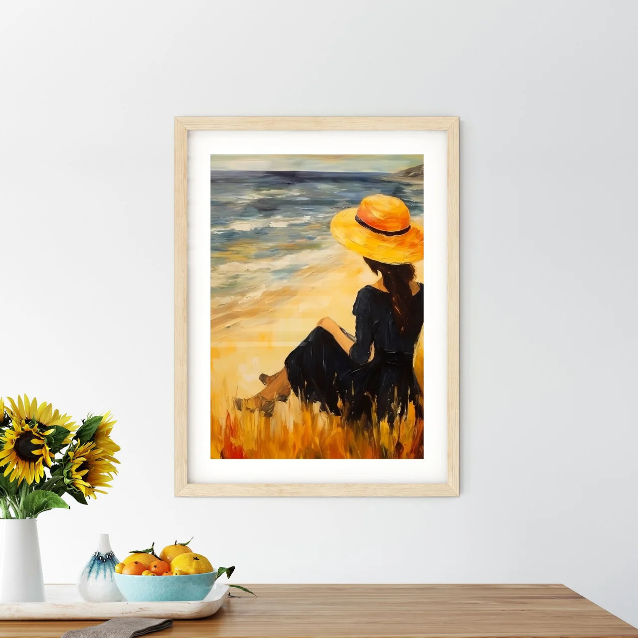 A Woman Sitting On A Beac - Kitchen Hangings