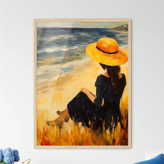 A Woman Sitting On A Beac - Framed Art Print