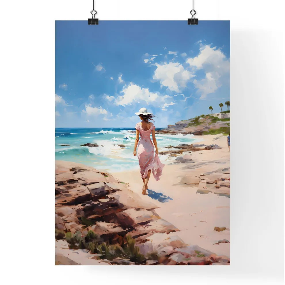 A Woman Walking On A Beac Poster