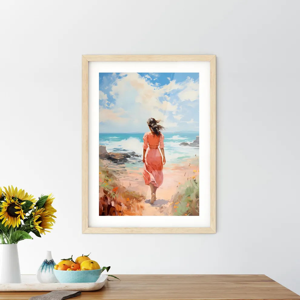 A Woman Walking On A Beac - Kitchen Hangings