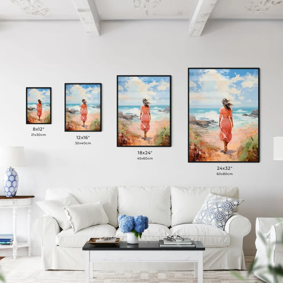 A Woman Walking On A Beac Wall Art