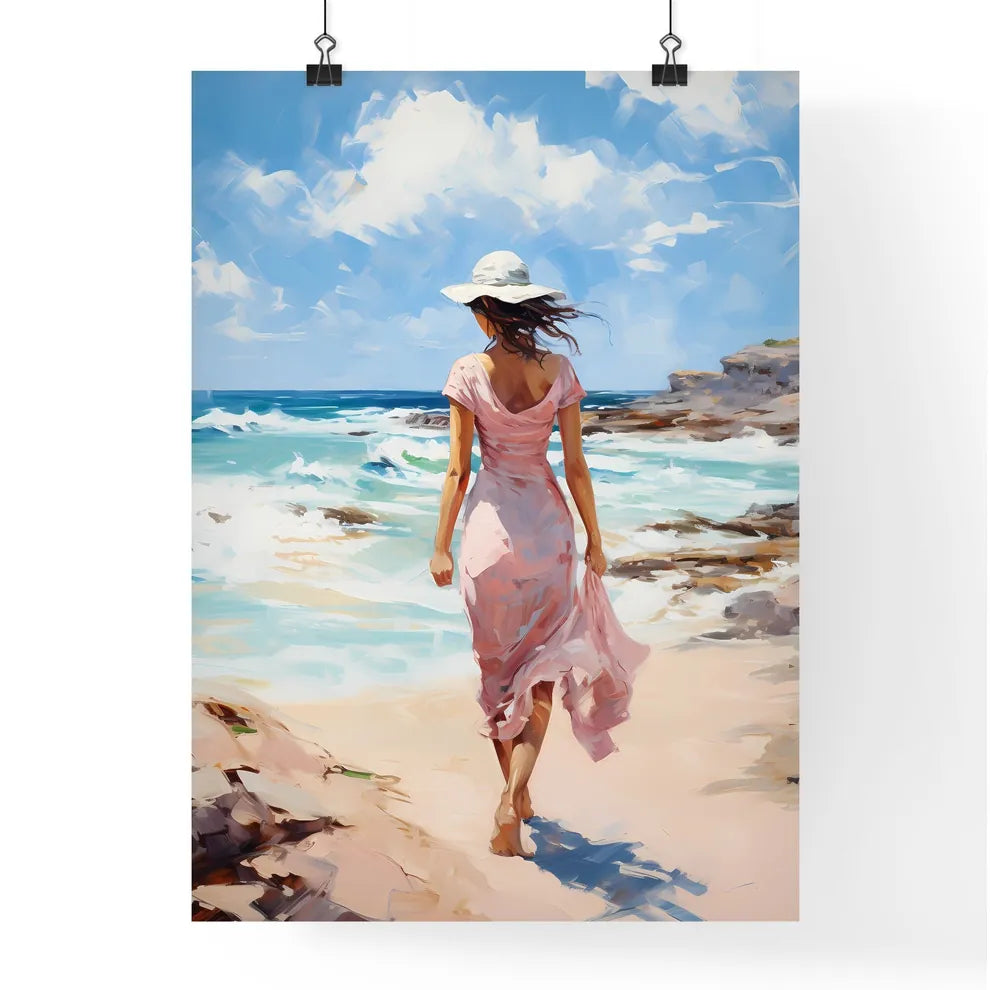 A Woman Walking On A Beac Poster