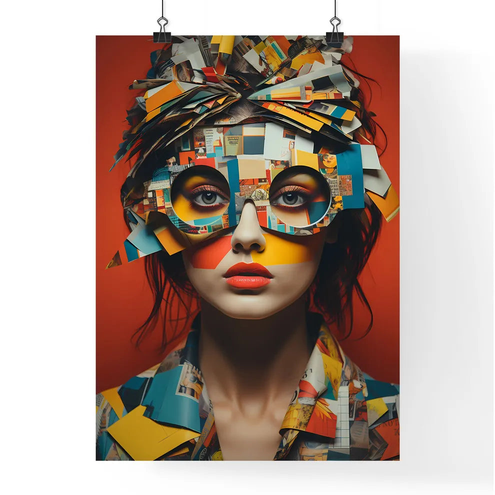 A Woman Wearing A Colorful Mas Poster