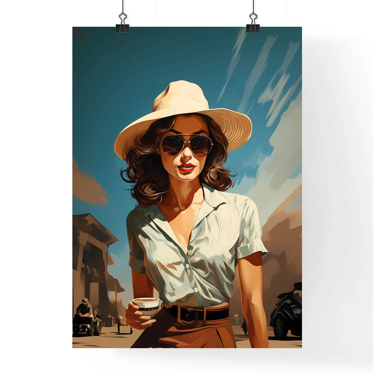 A Woman Wearing A Hat And Sunglasse Poster