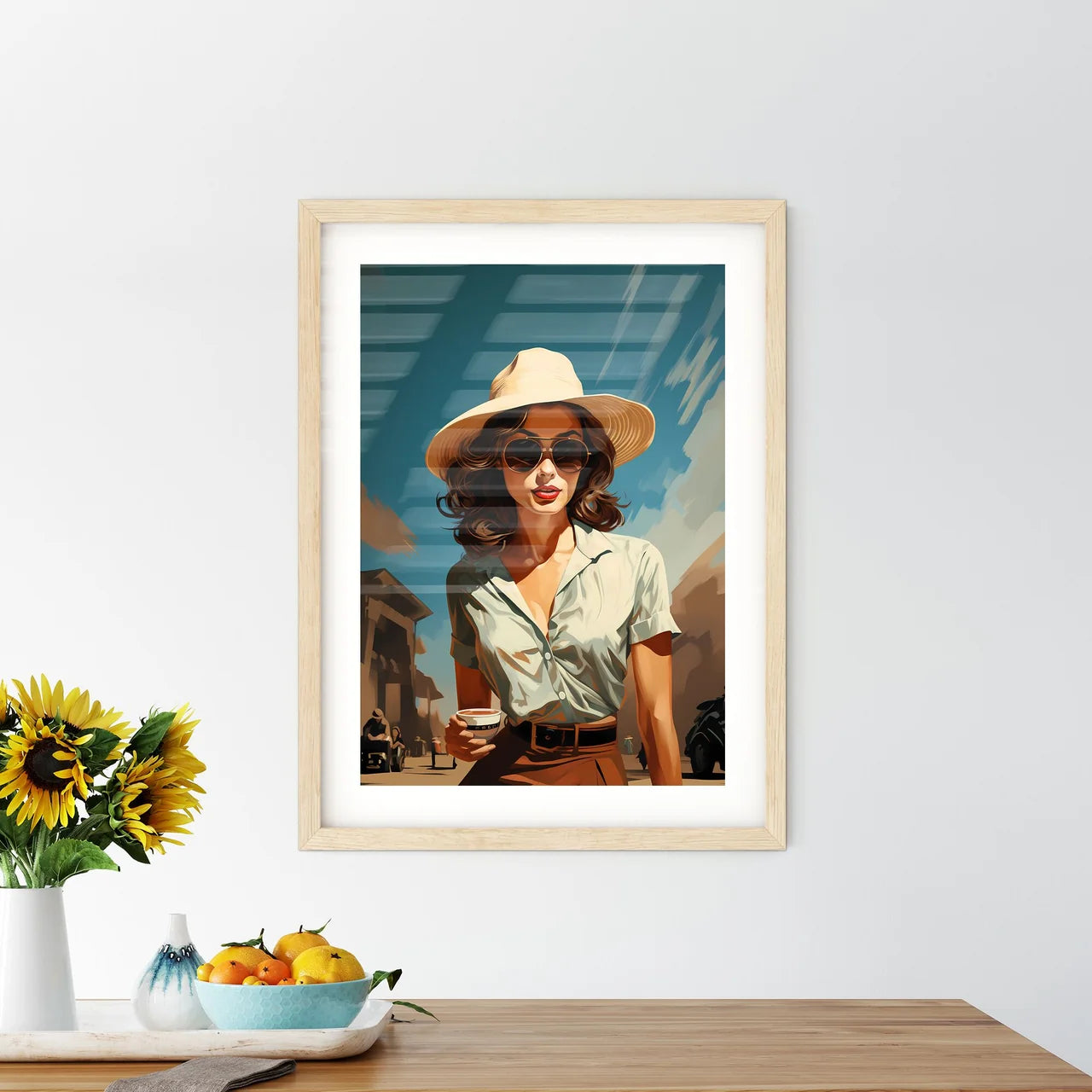 A Woman Wearing A Hat And Sunglasse - Kitchen Hangings