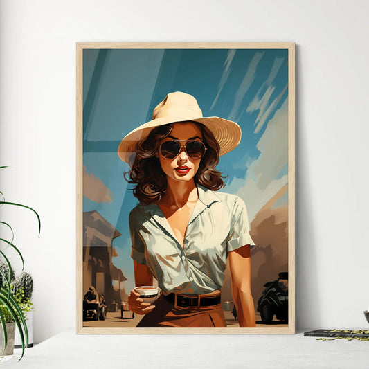 A Woman Wearing A Hat And Sunglasse - Framed Art Print