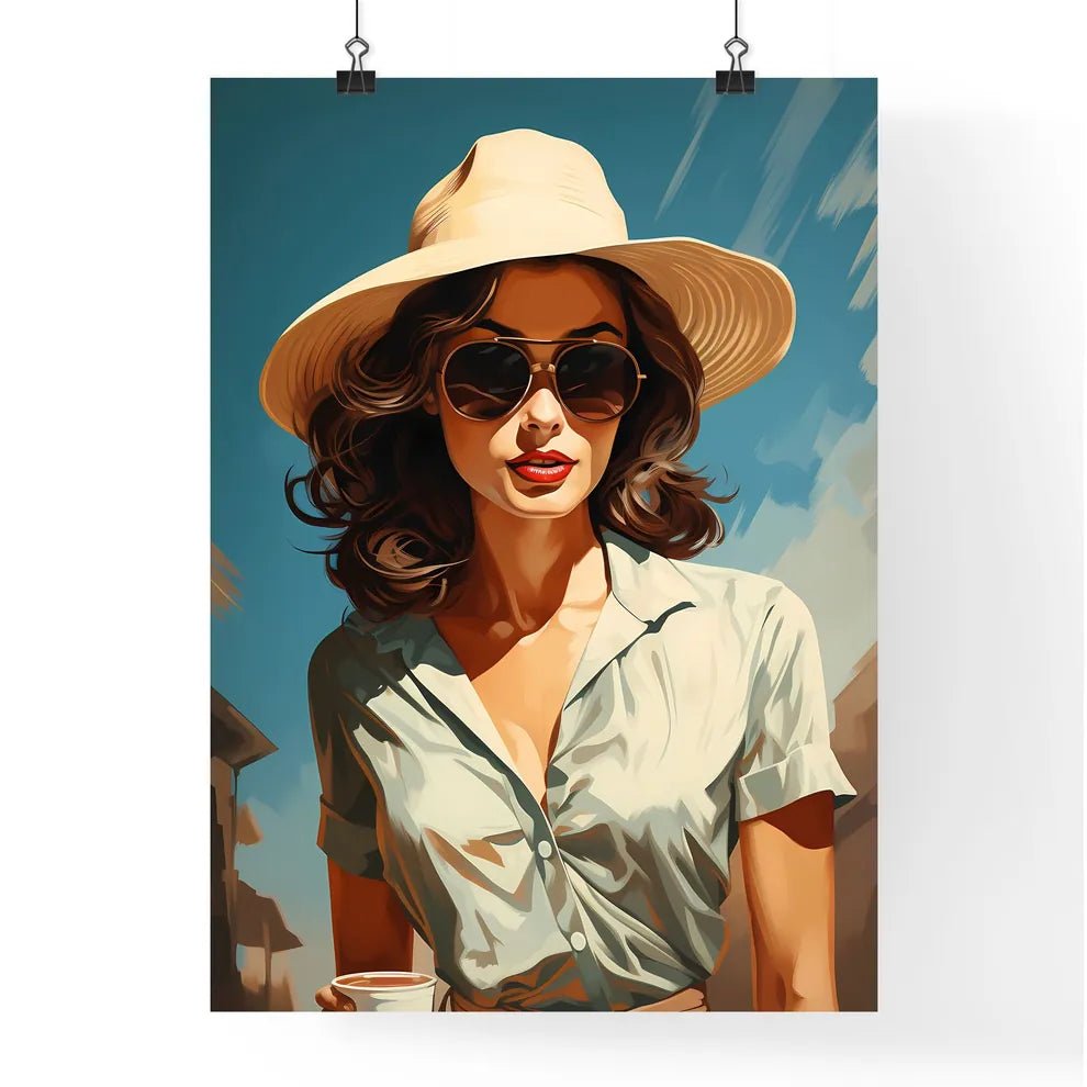 A Woman Wearing A Hat And Sunglasse Poster