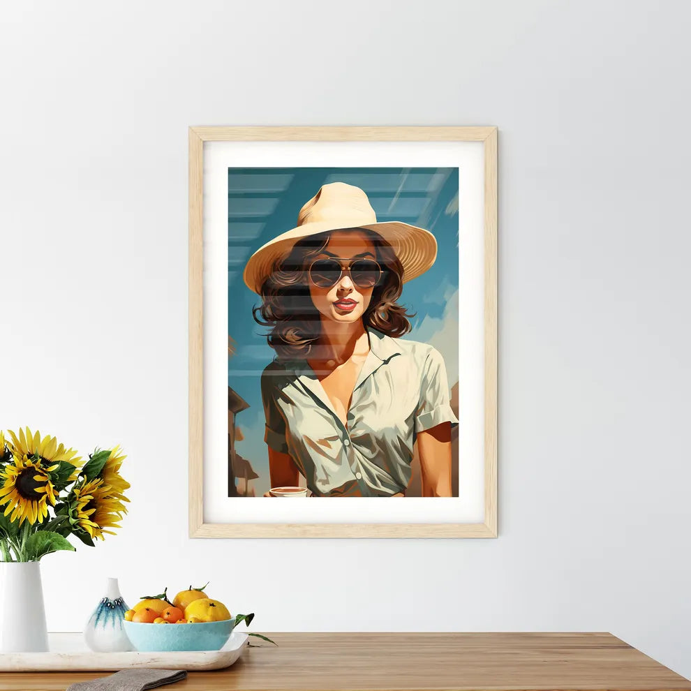 A Woman Wearing A Hat And Sunglasse - Kitchen Hangings
