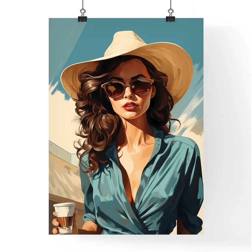 A Woman Wearing A Hat And Sunglasse Poster