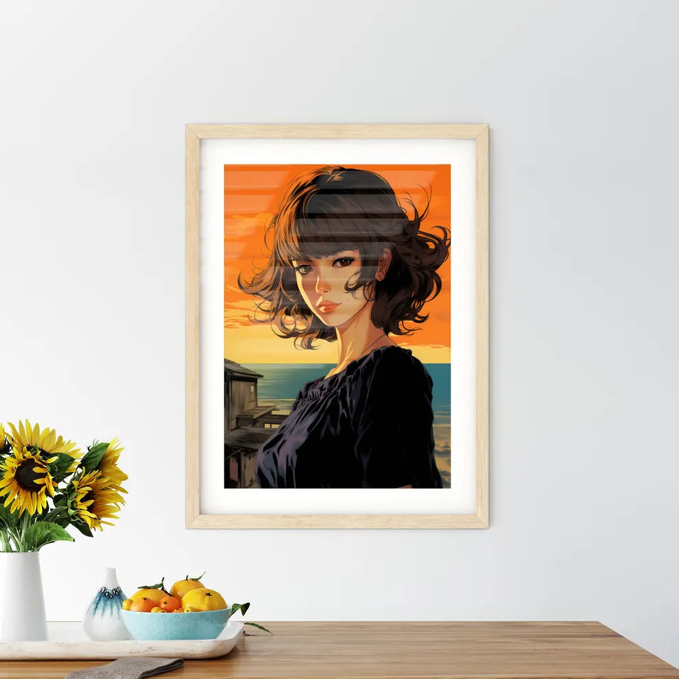 A Woman With Brown Hair And A Black Shir - Kitchen Hangings