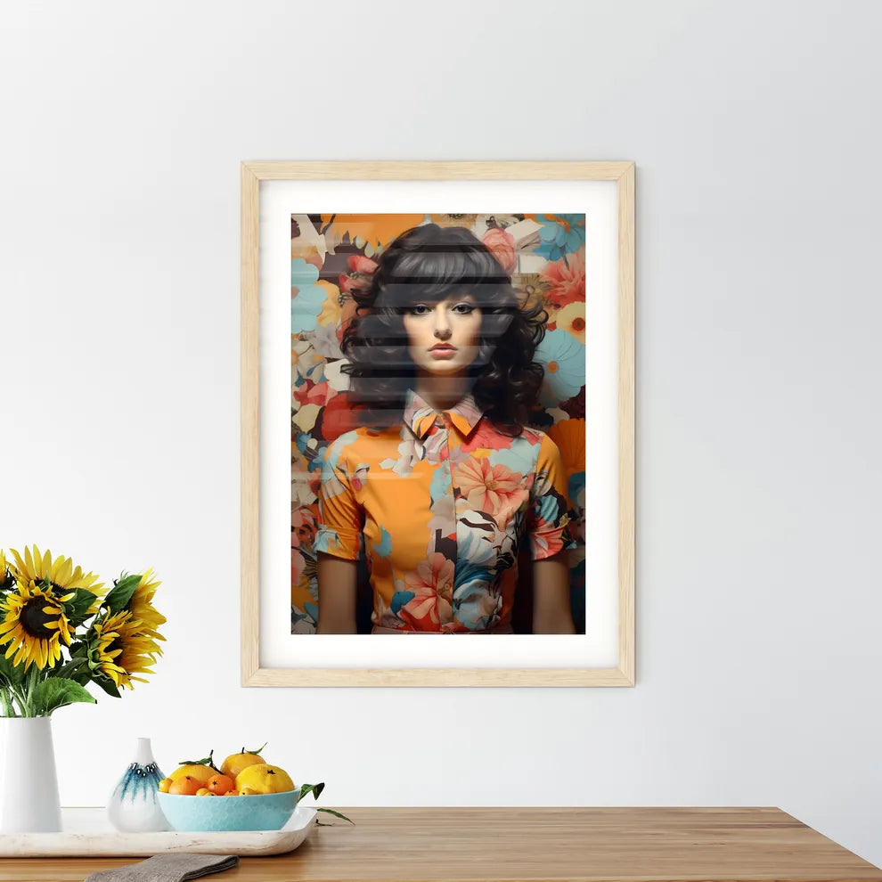 A Woman With Curly Hair Wearing A Floral Shi - Kitchen Hangings