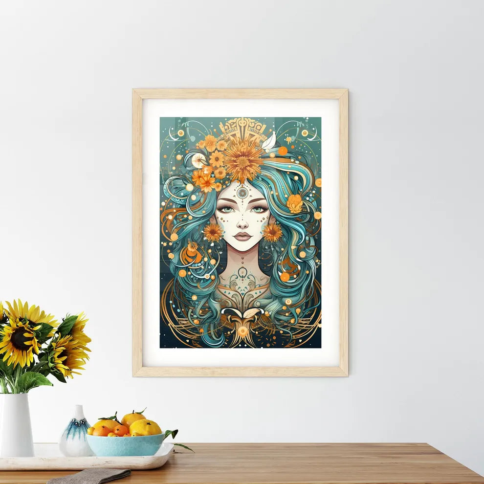A Woman With Flowers In Her Hai - Kitchen Hangings