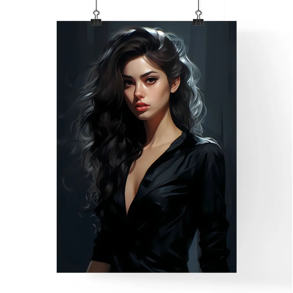 A Woman With Long Hair Wearing A Black Shir Poster