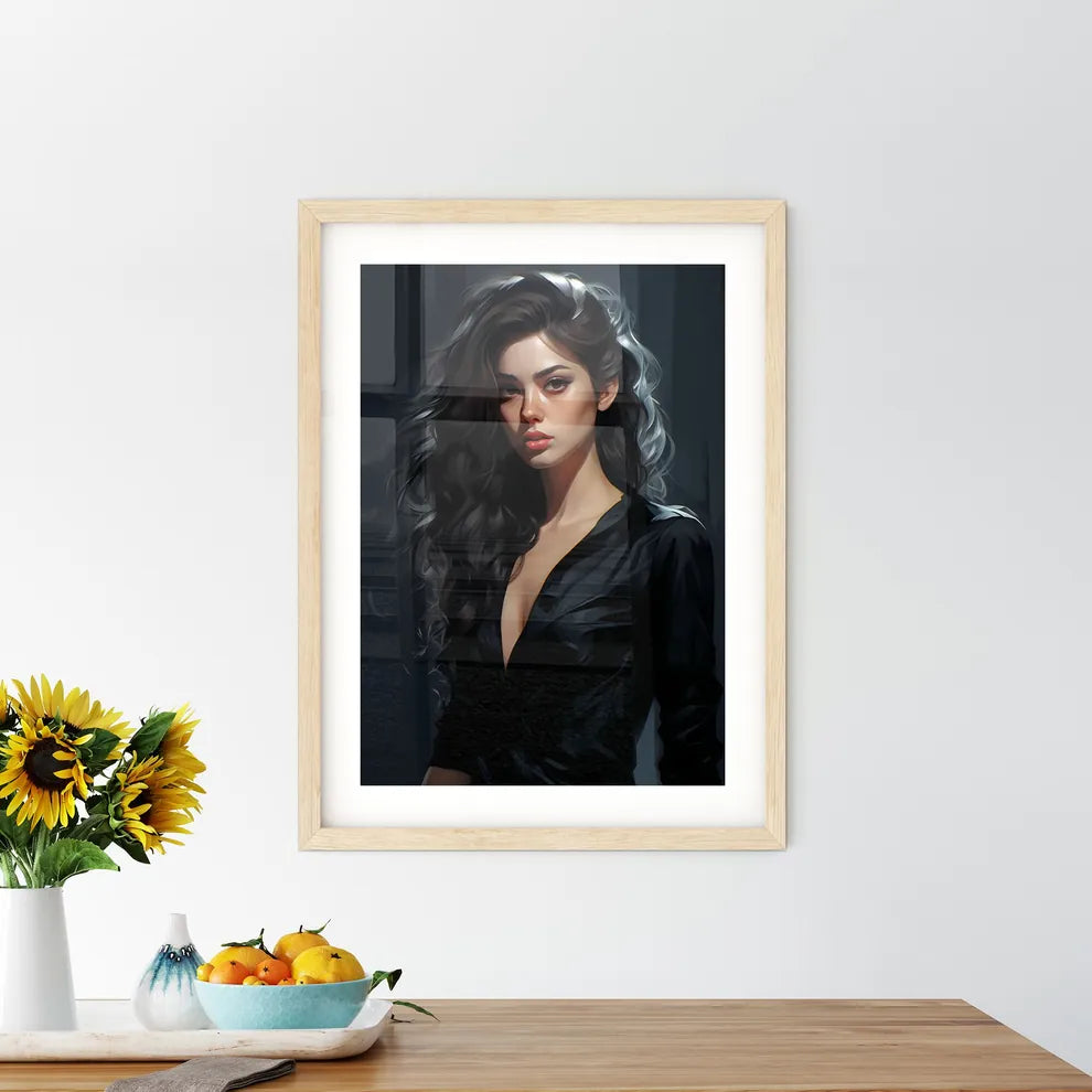 A Woman With Long Hair Wearing A Black Shir - Kitchen Hangings