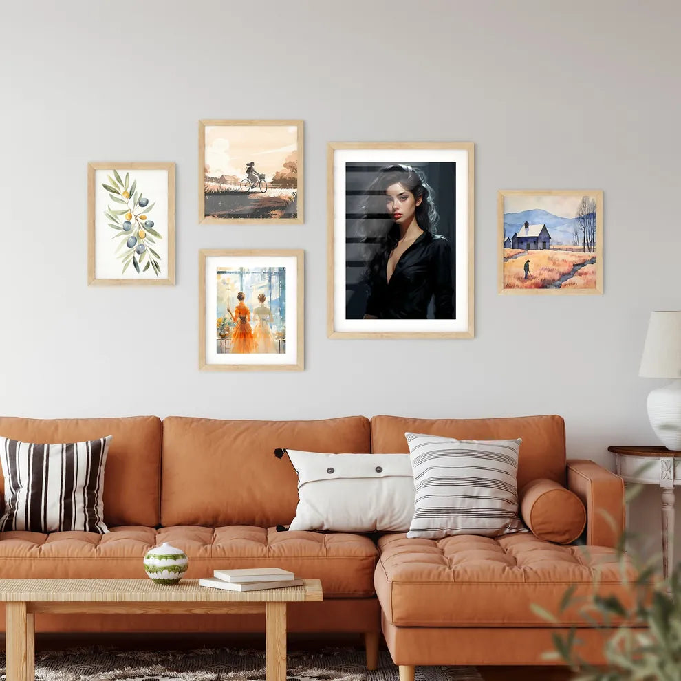A Woman With Long Hair Wearing A Black Shir Framed Print