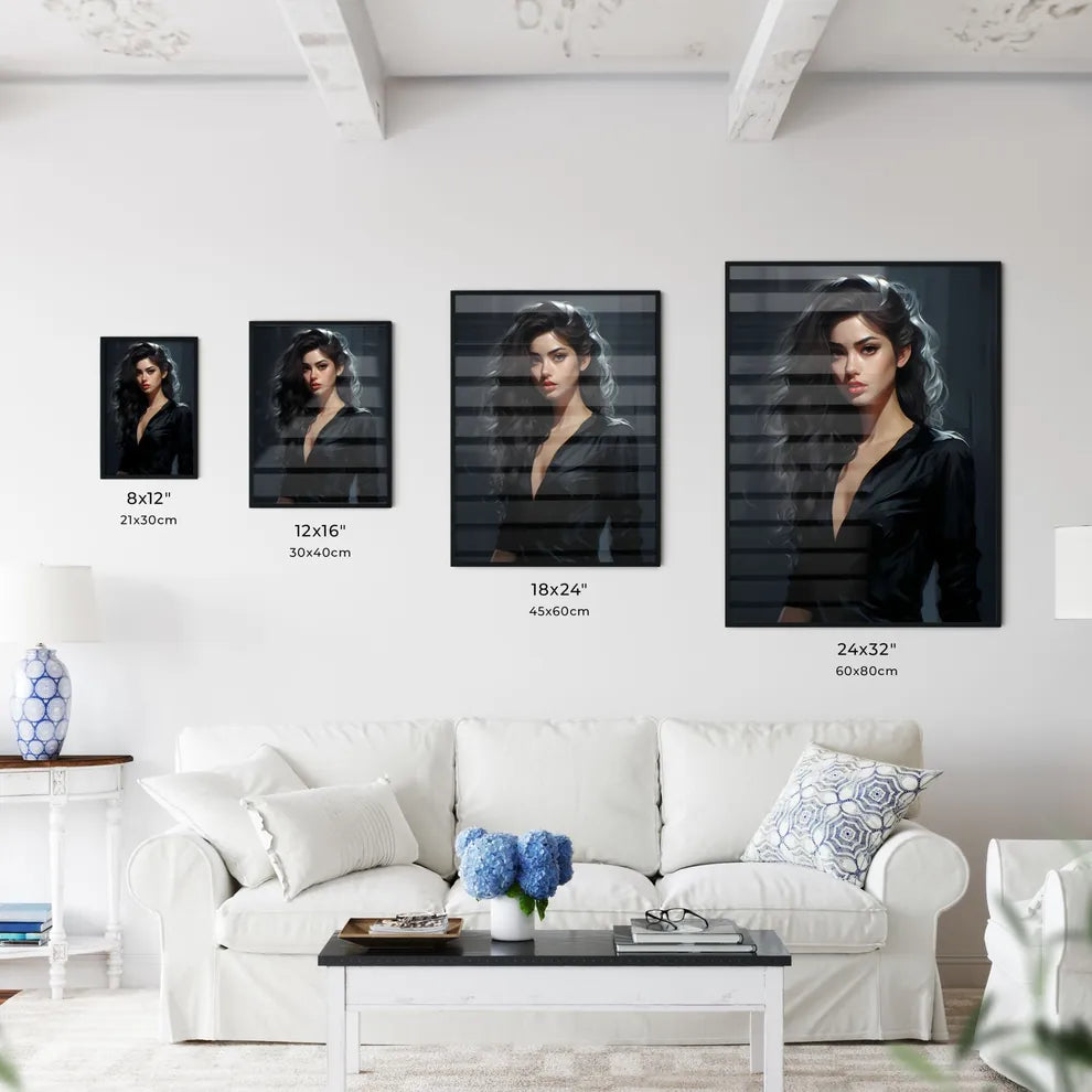A Woman With Long Hair Wearing A Black Shir Wall Art