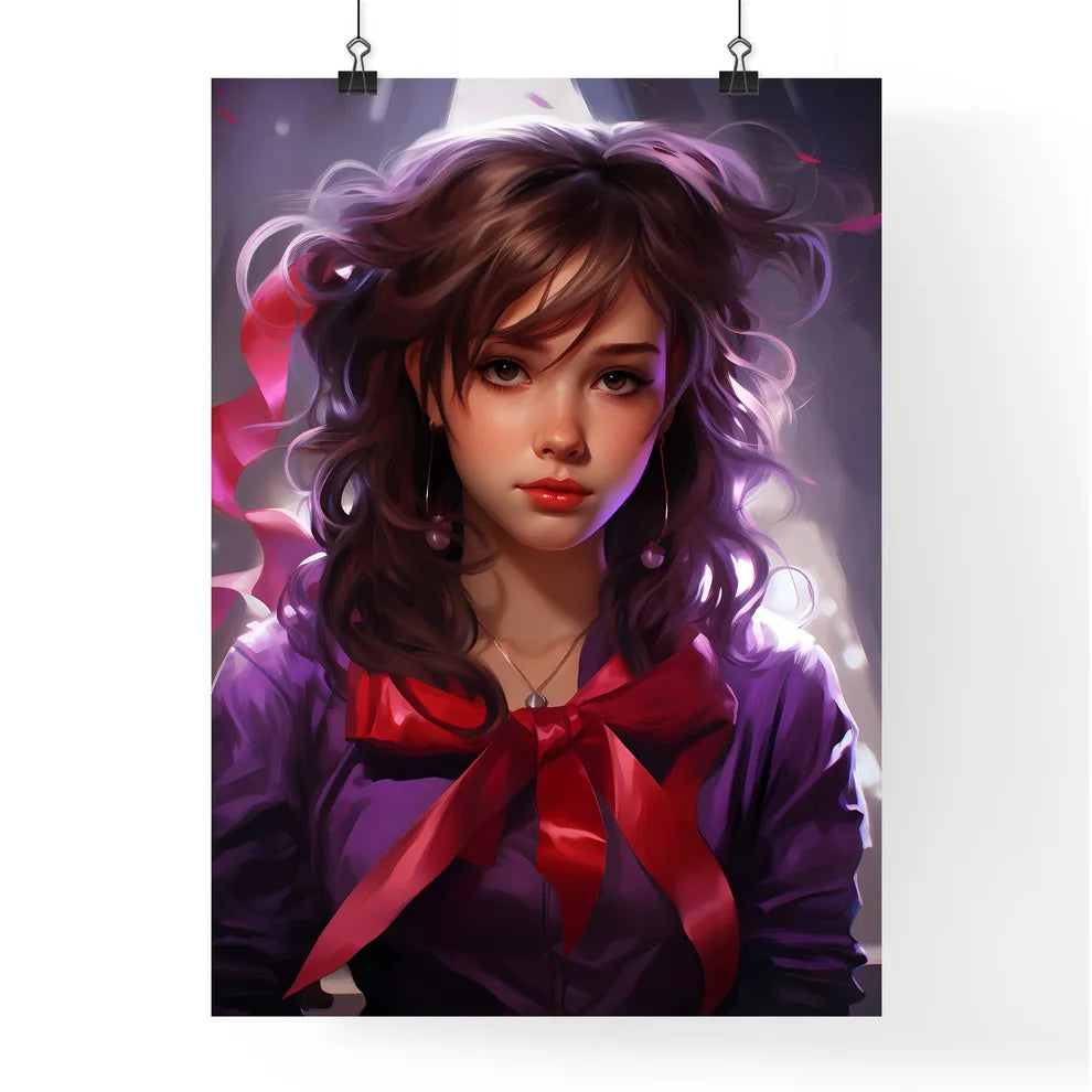 A Woman With Long Hair Wearing A Purple Shir Poster