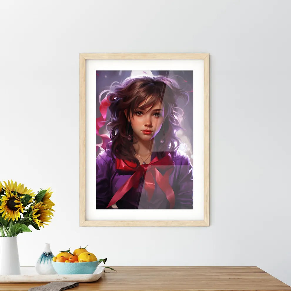 A Woman With Long Hair Wearing A Purple Shir - Kitchen Hangings