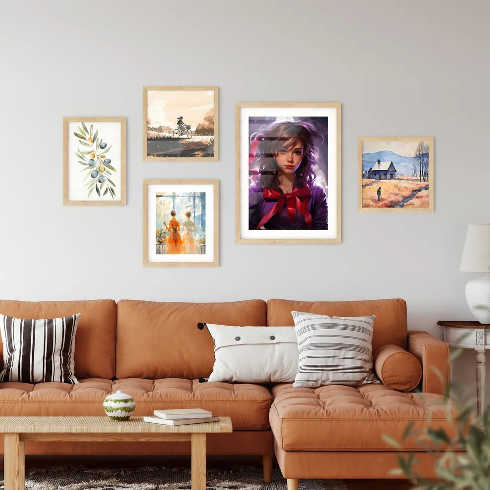 A Woman With Long Hair Wearing A Purple Shir Framed Print