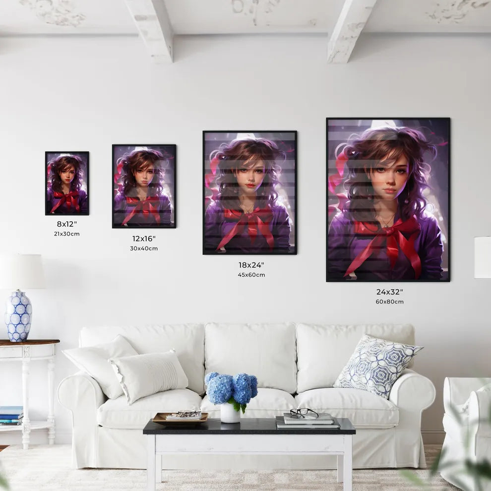 A Woman With Long Hair Wearing A Purple Shir Wall Art