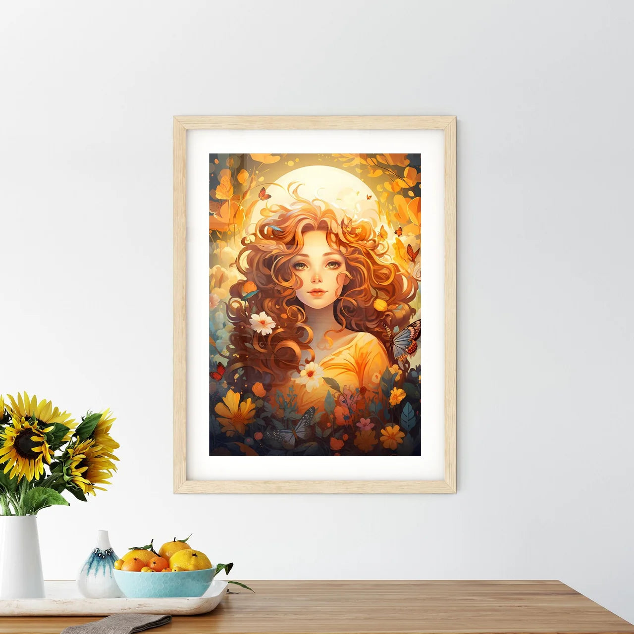 A Woman With Long Red Hair And Butterflie - Kitchen Hangings