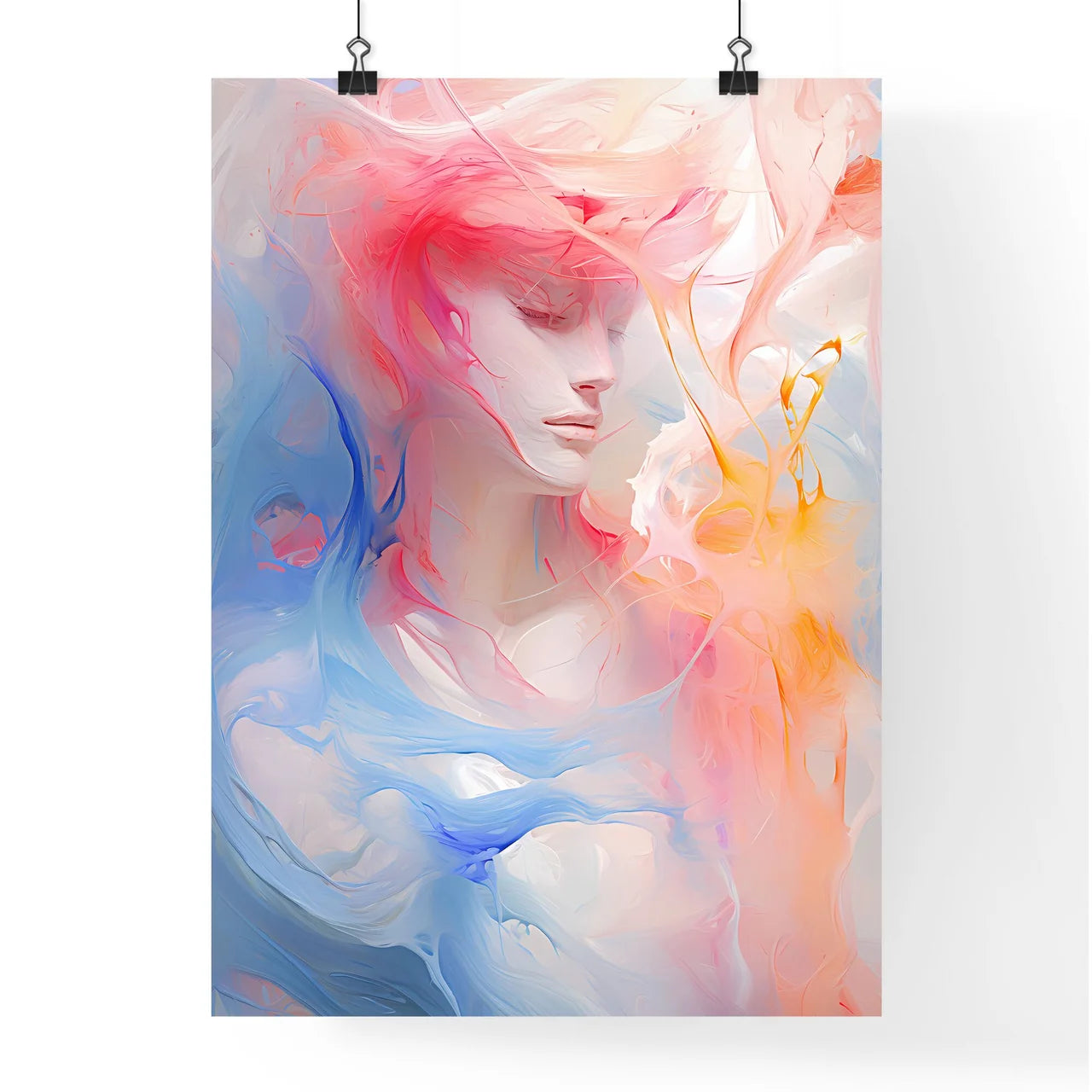 A Woman With Pink Hair And Blue And Orange P Poster