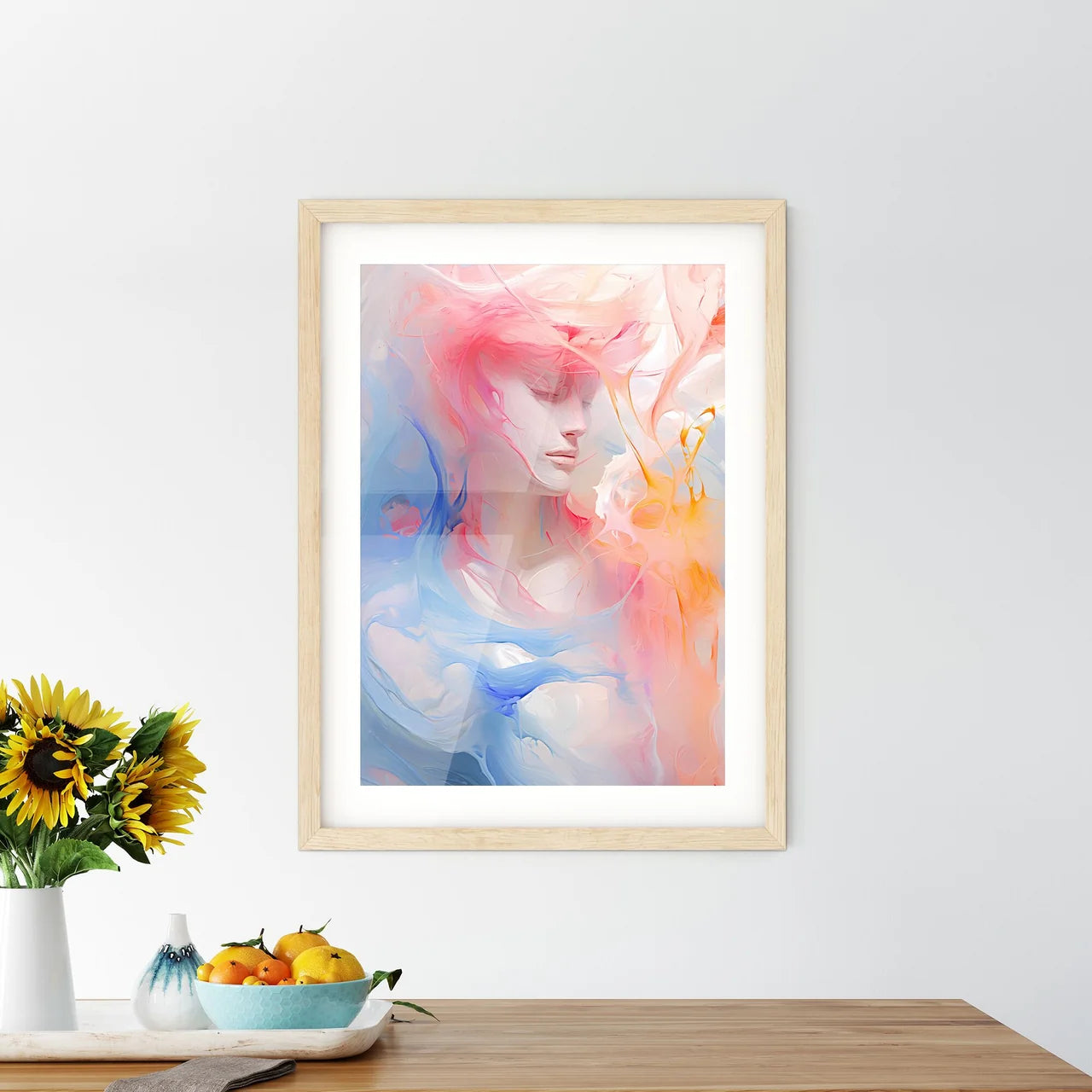 A Woman With Pink Hair And Blue And Orange P - Kitchen Hangings