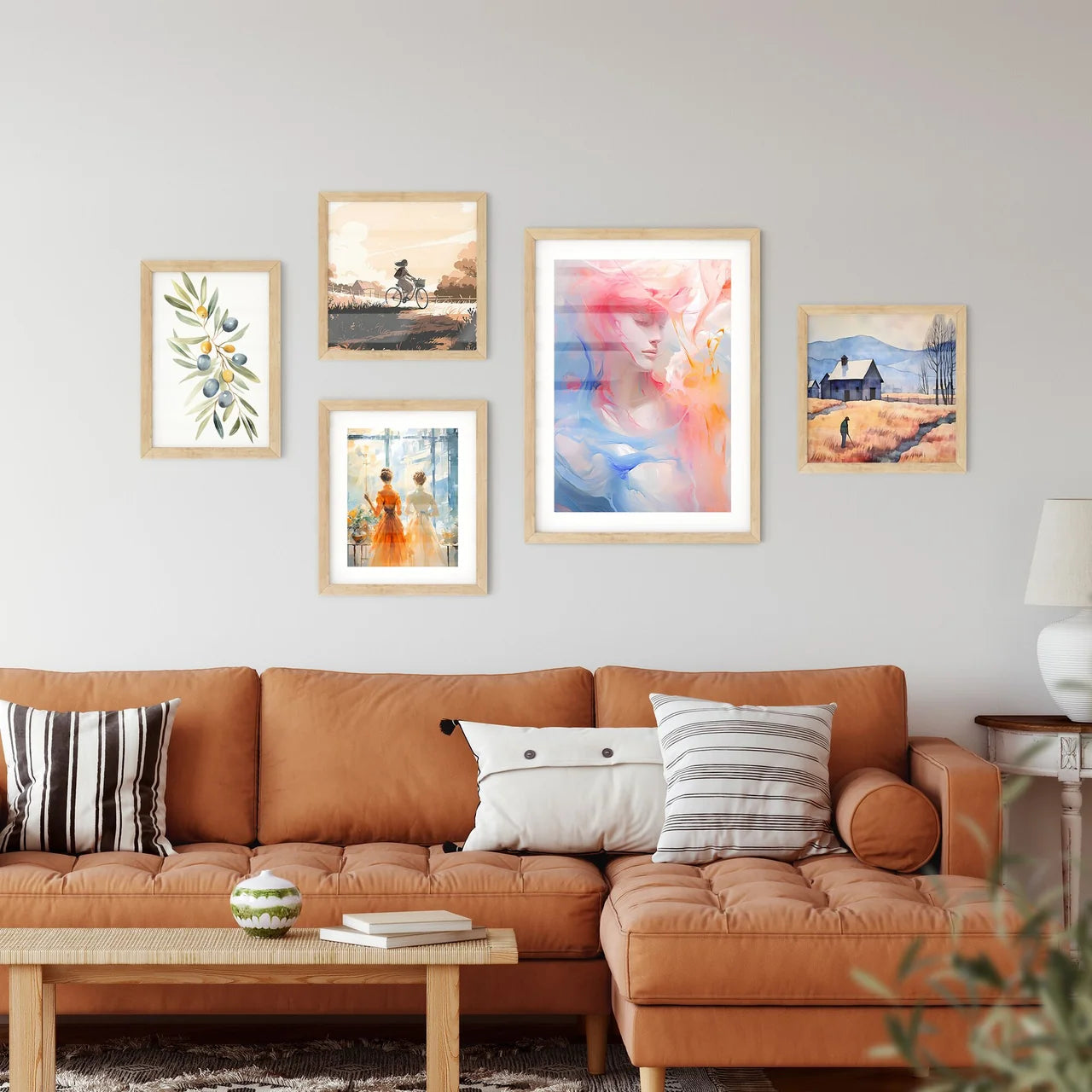 A Woman With Pink Hair And Blue And Orange P Framed Print