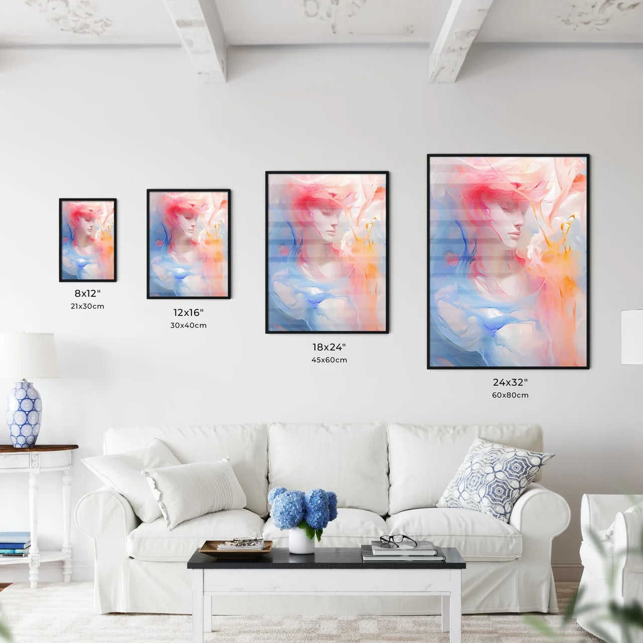 A Woman With Pink Hair And Blue And Orange P Wall Art