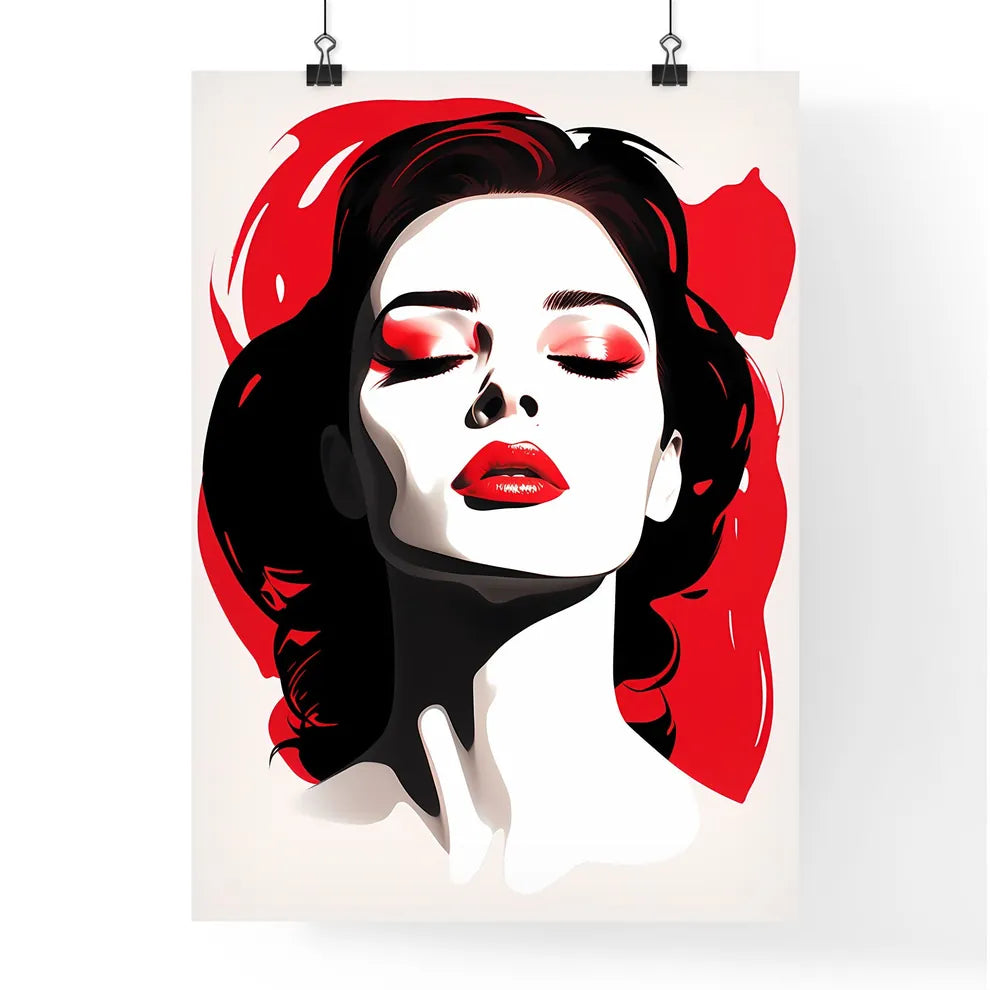 A Woman With Red Lips And Black Hai Poster