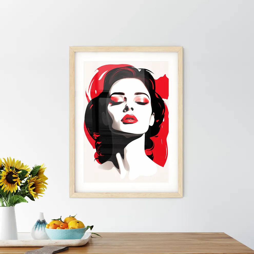A Woman With Red Lips And Black Hai - Kitchen Hangings