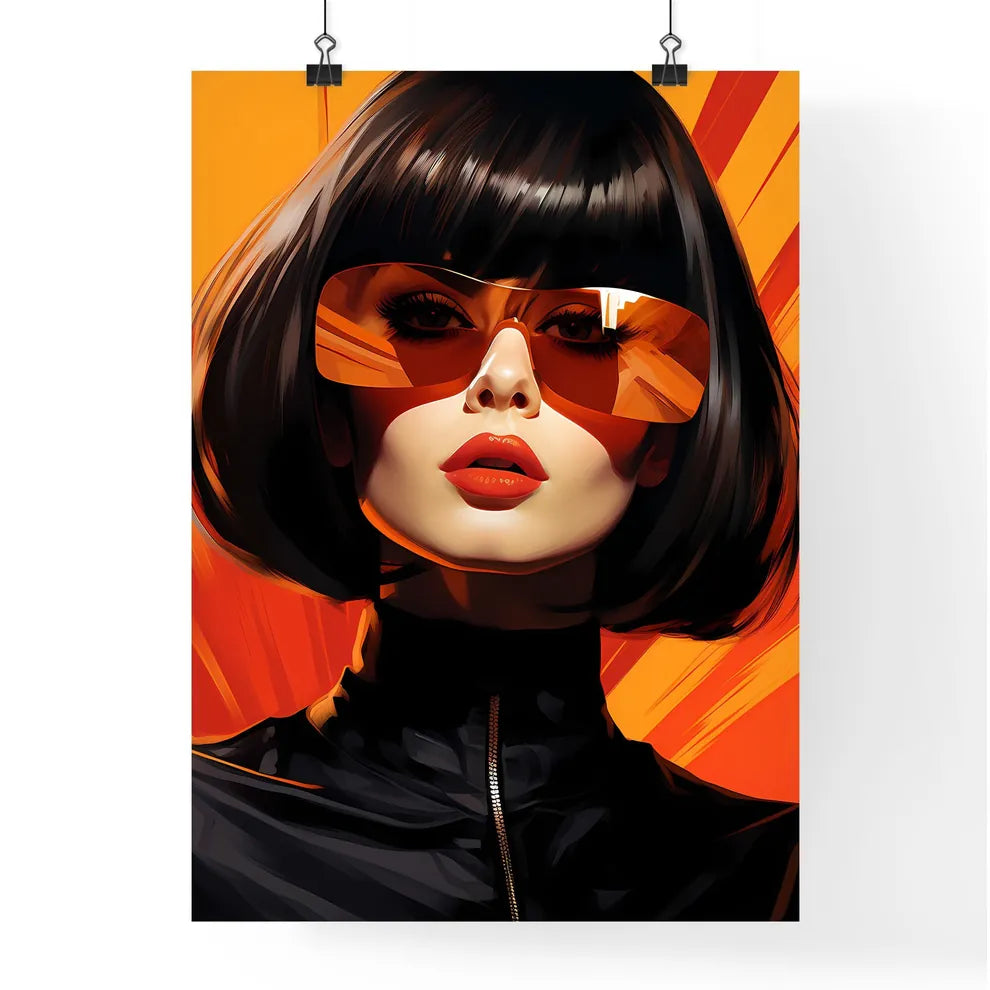 A Woman With Short Black Hair And Orange Sun Poster