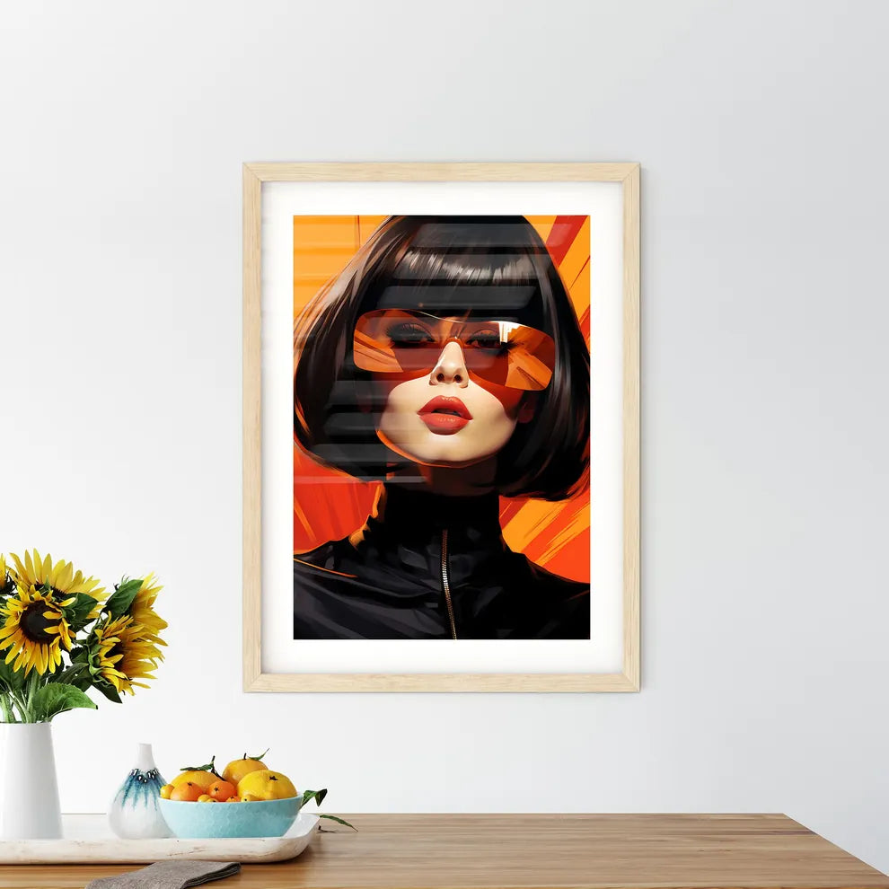 A Woman With Short Black Hair And Orange Sun - Kitchen Hangings
