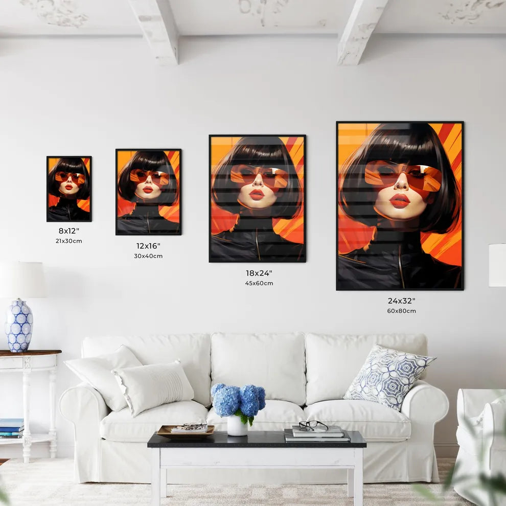 A Woman With Short Black Hair And Orange Sun Wall Art