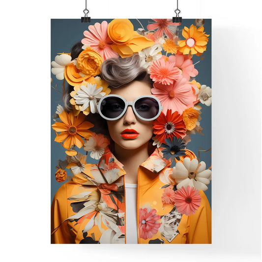 A Woman With Sunglasses And Flowers On Her H Poster
