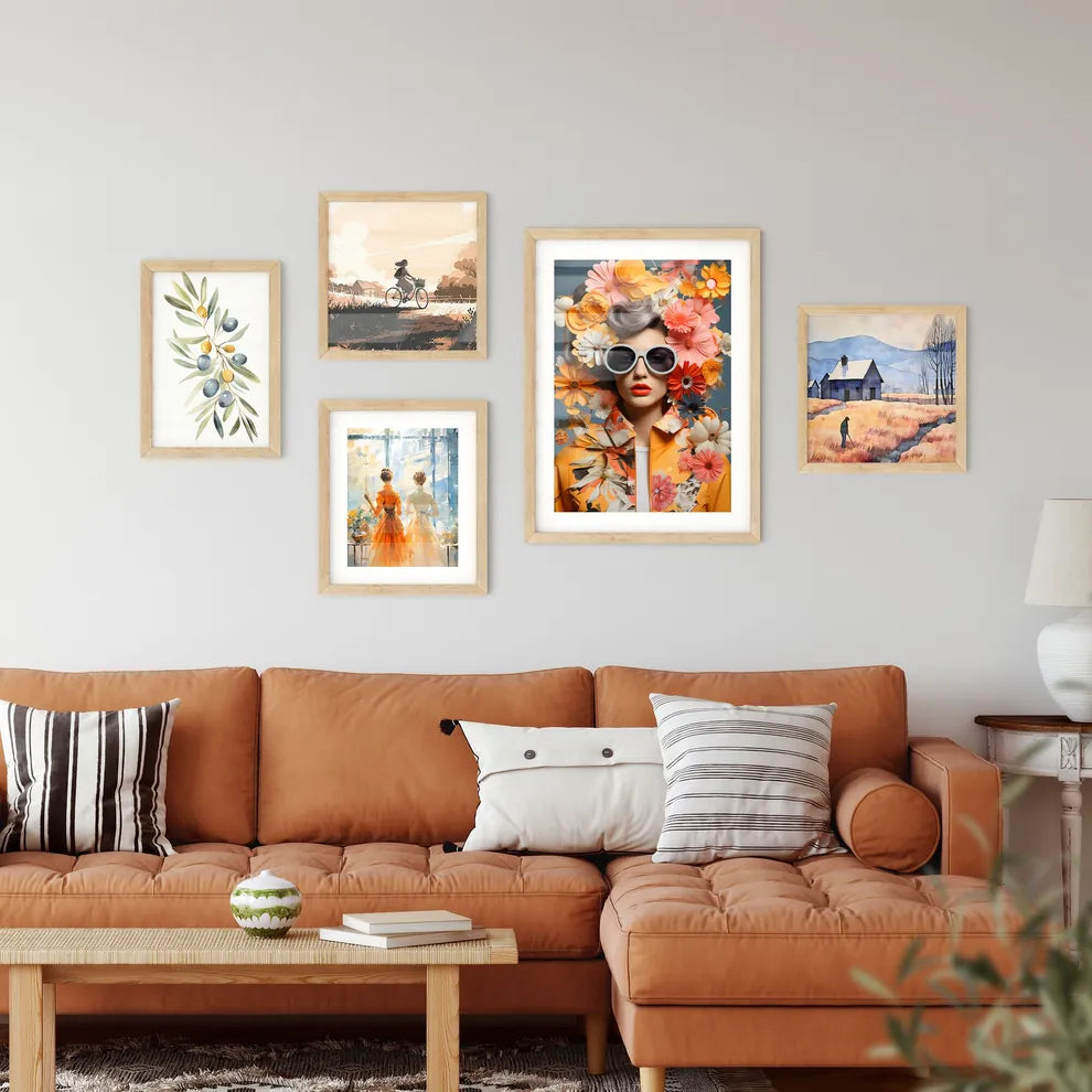 A Woman With Sunglasses And Flowers On Her H Framed Print
