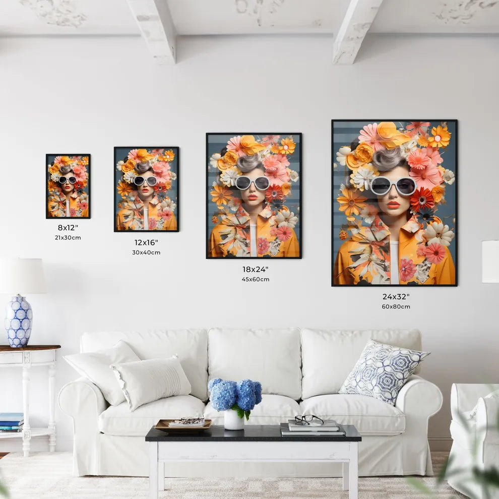 A Woman With Sunglasses And Flowers On Her H Wall Art