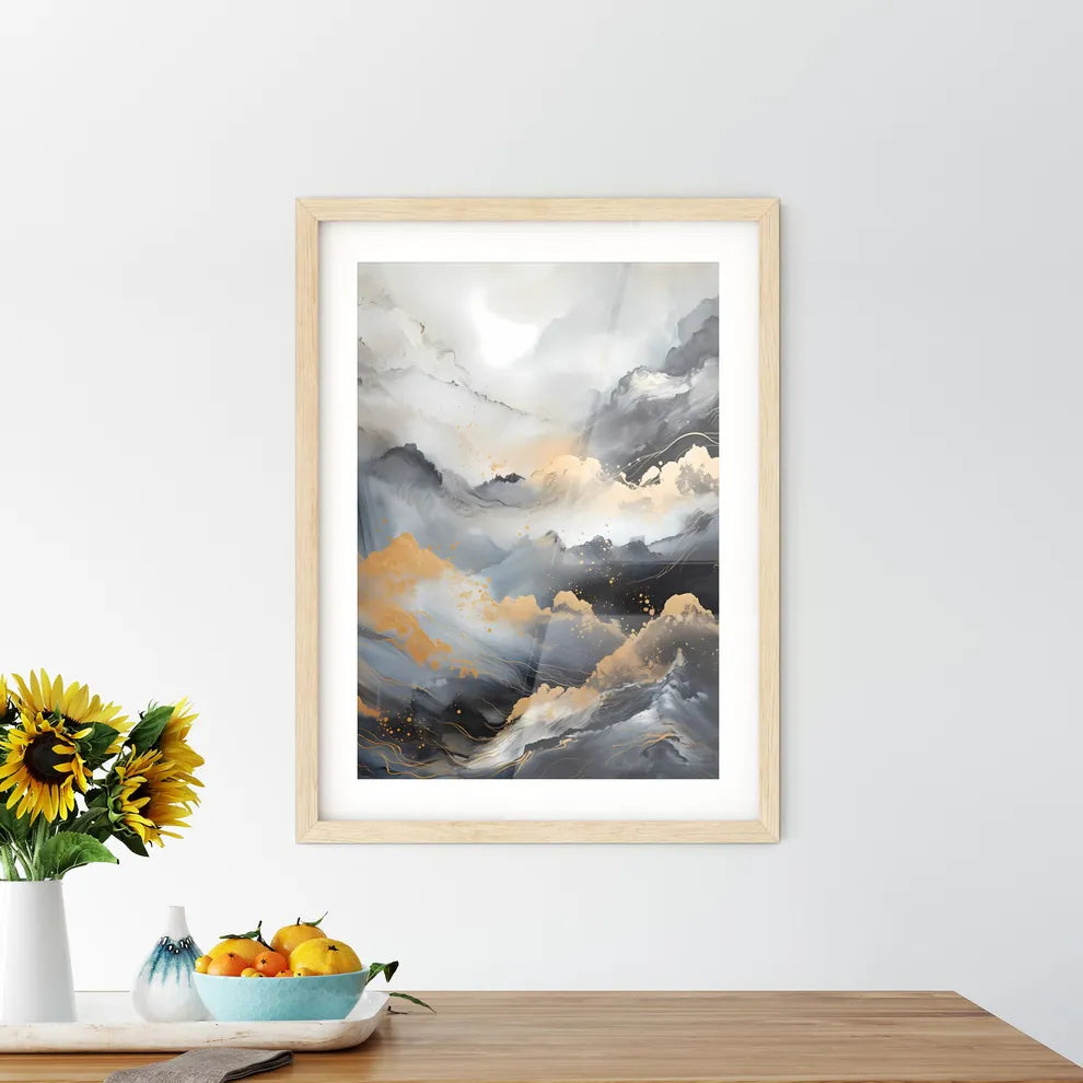 Abstract - A Painting Of Mountains With Gold - Kitchen Hangings