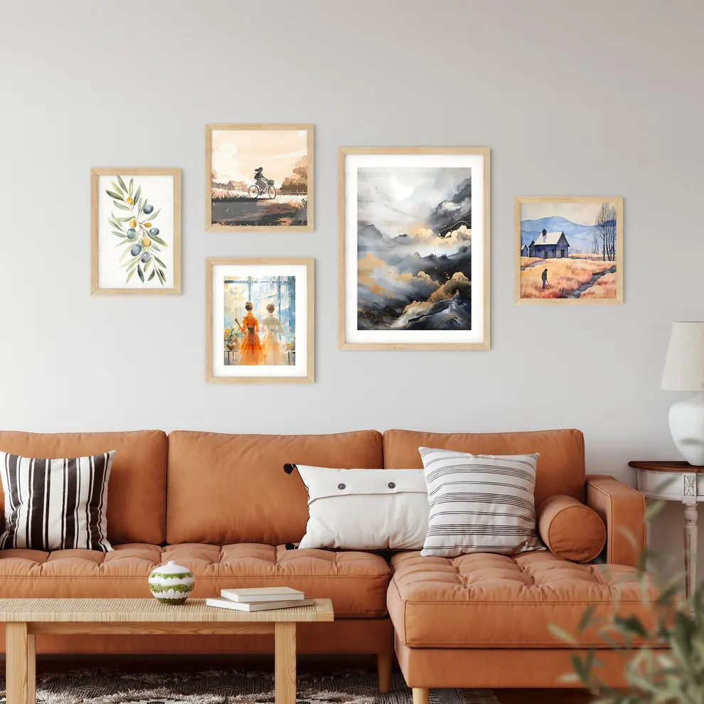 Abstract - A Painting Of Mountains With Gold Framed Print