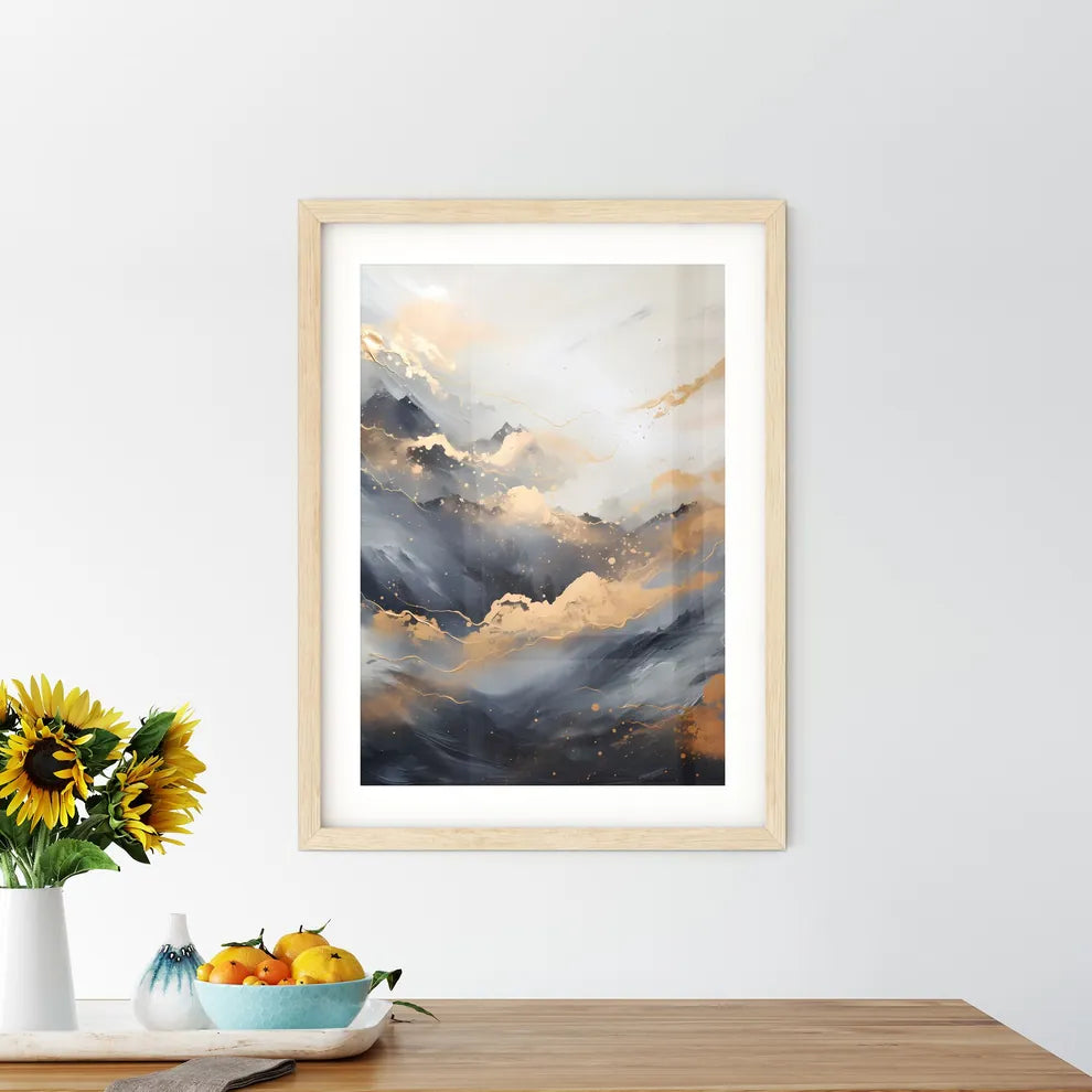 Abstract - A Painting Of Mountains With Gold - Kitchen Hangings