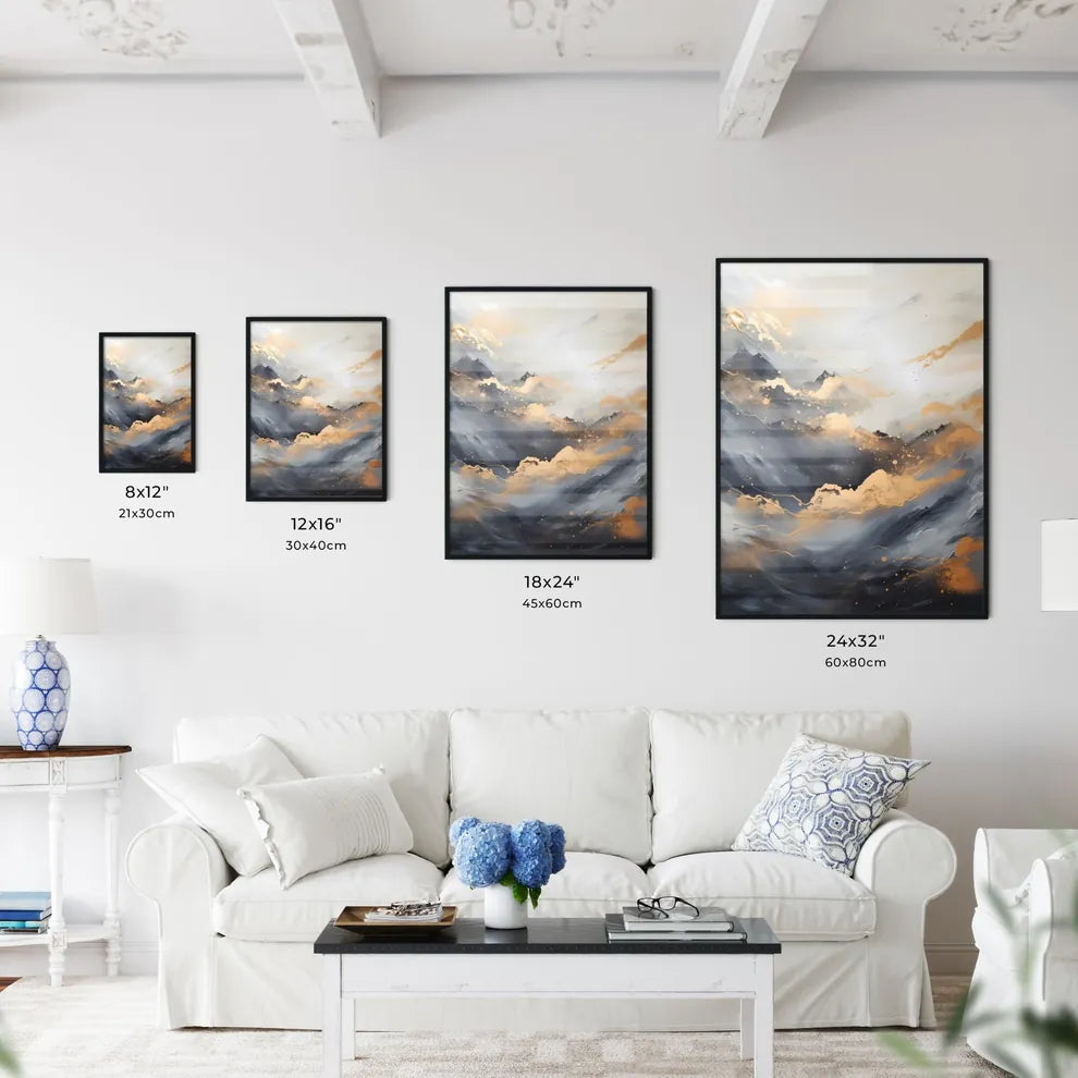 Abstract - A Painting Of Mountains With Gold Wall Art