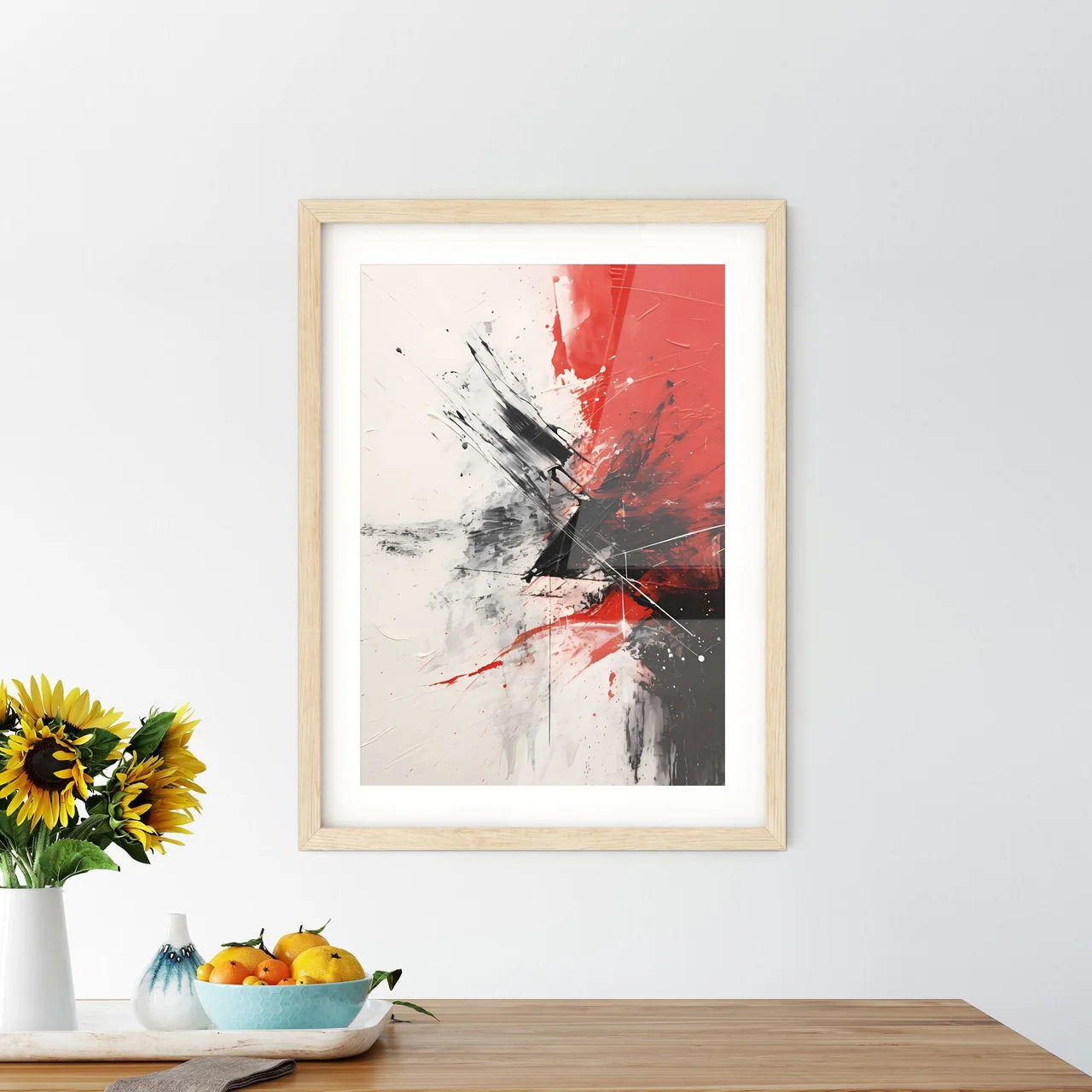 Abstract Two - A Red And Black Paint On A Wh - Kitchen Hangings