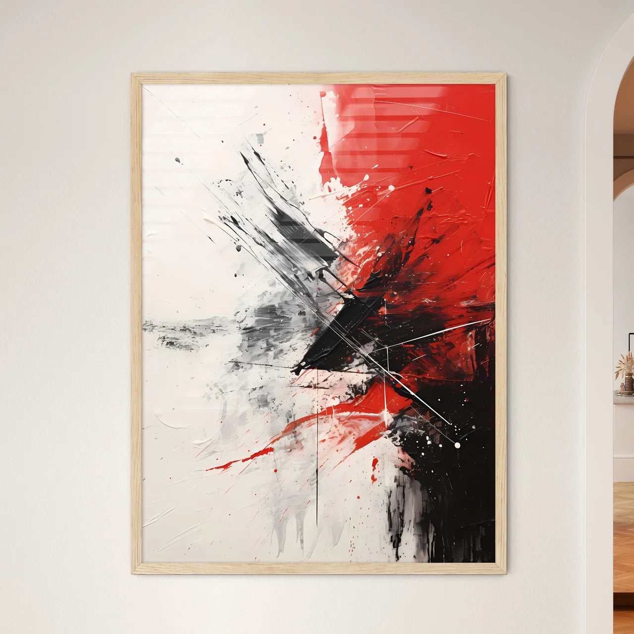 Abstract Two - A Red And Black Paint On A Wh - Framed Art Print