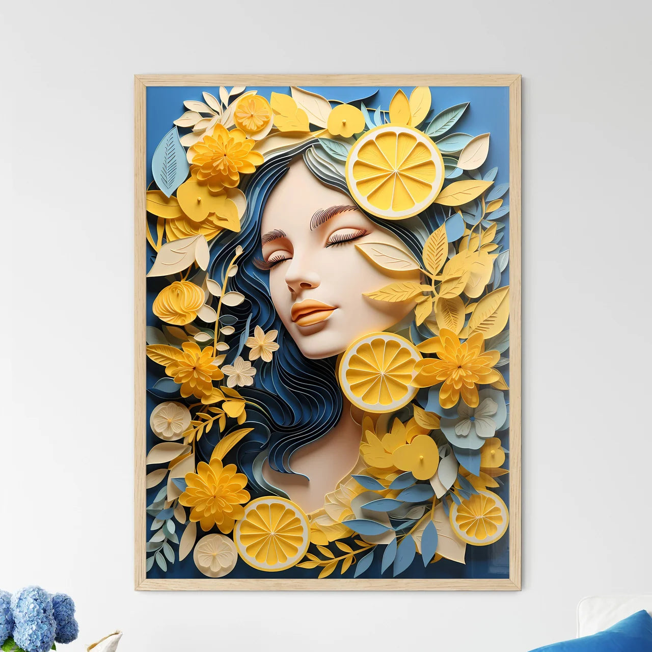 Art Composition - A Woman With Blue Hair And - Framed Art Print