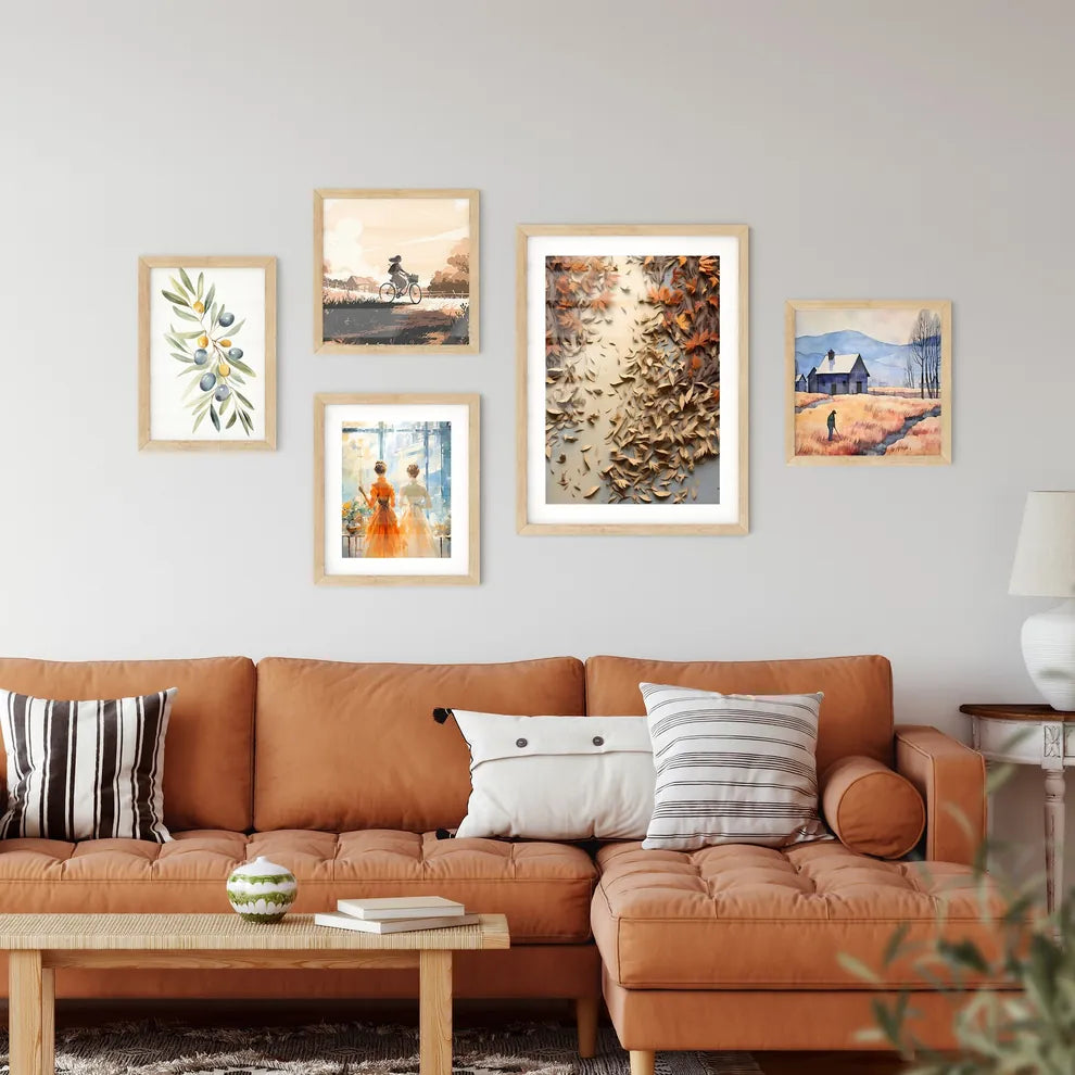 Autumn - A Group Of Brown Leaves On A White  Framed Print