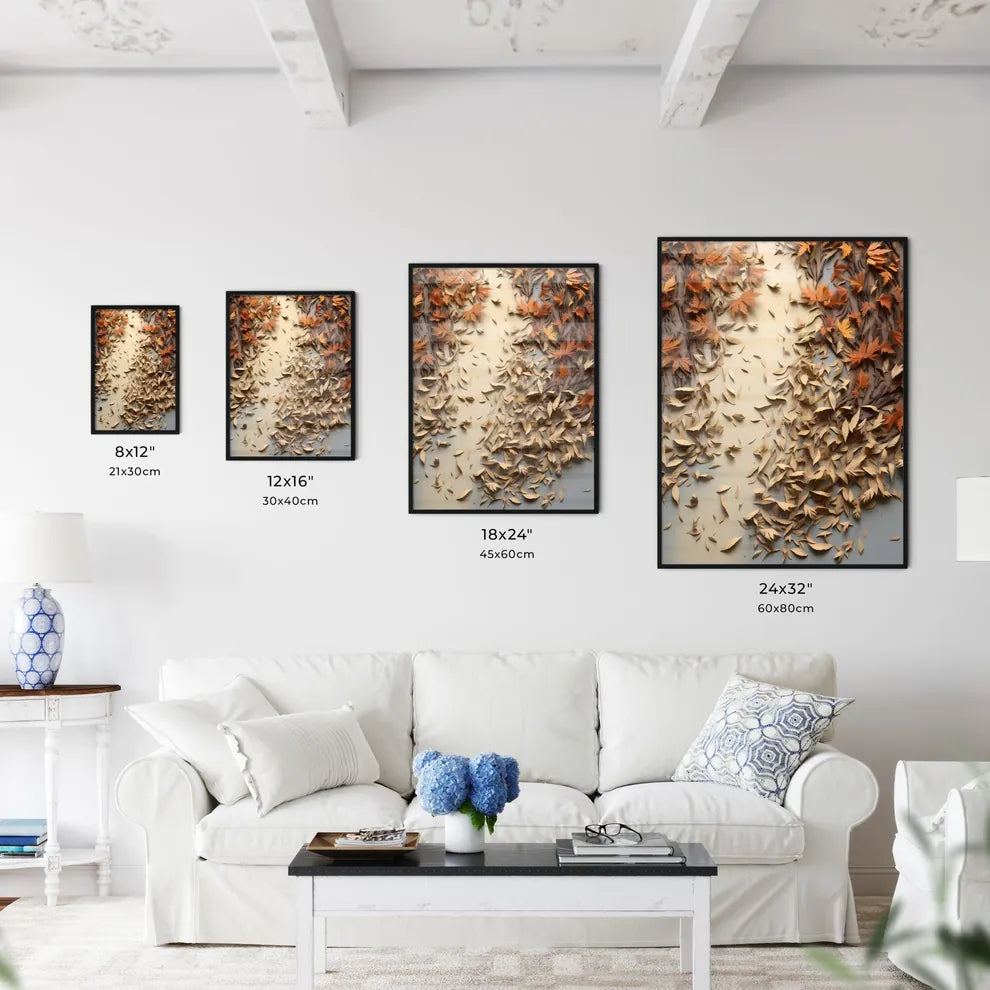 Autumn - A Group Of Brown Leaves On A White  Wall Art