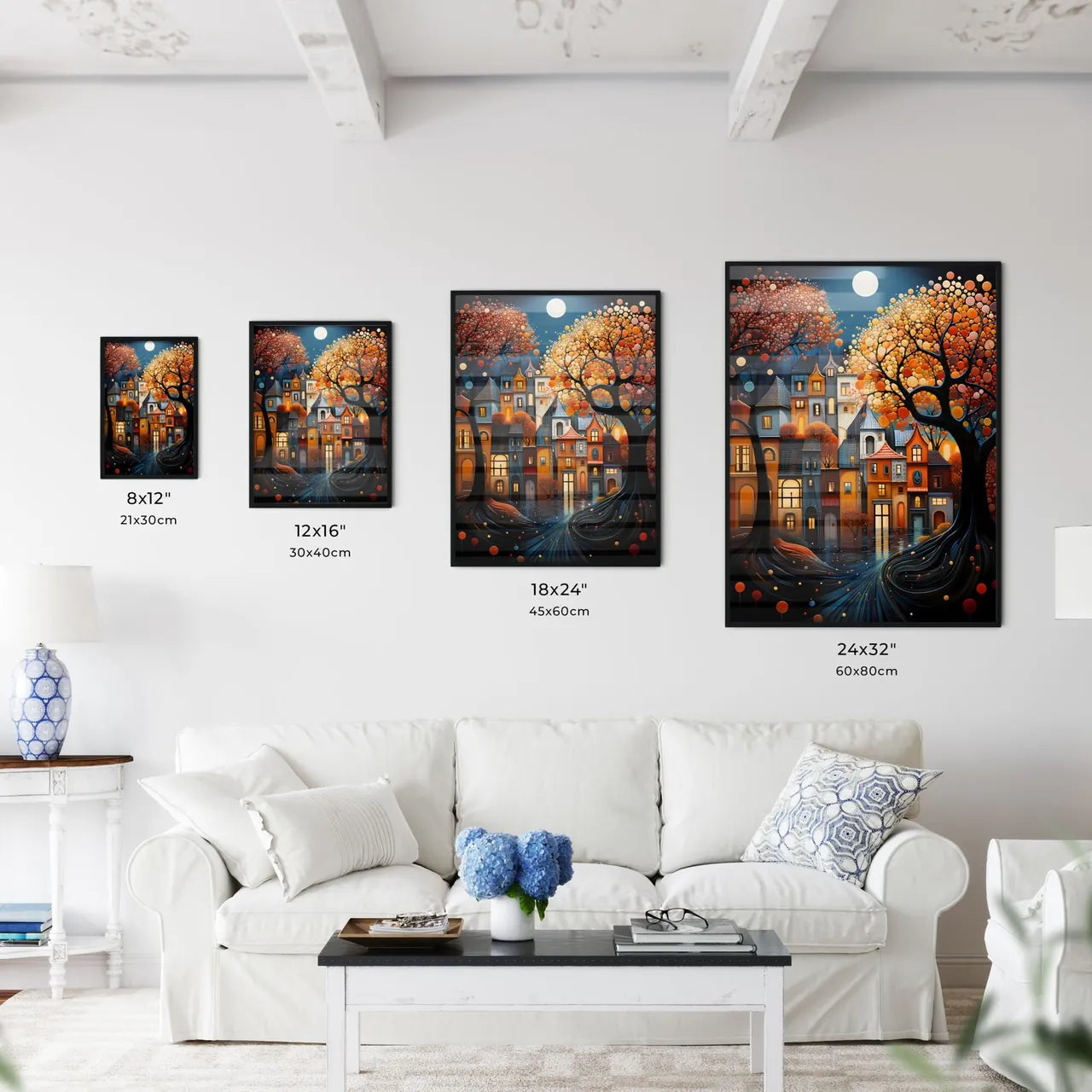Autumn - A Painting Of A Town With Trees And Water Interior Design